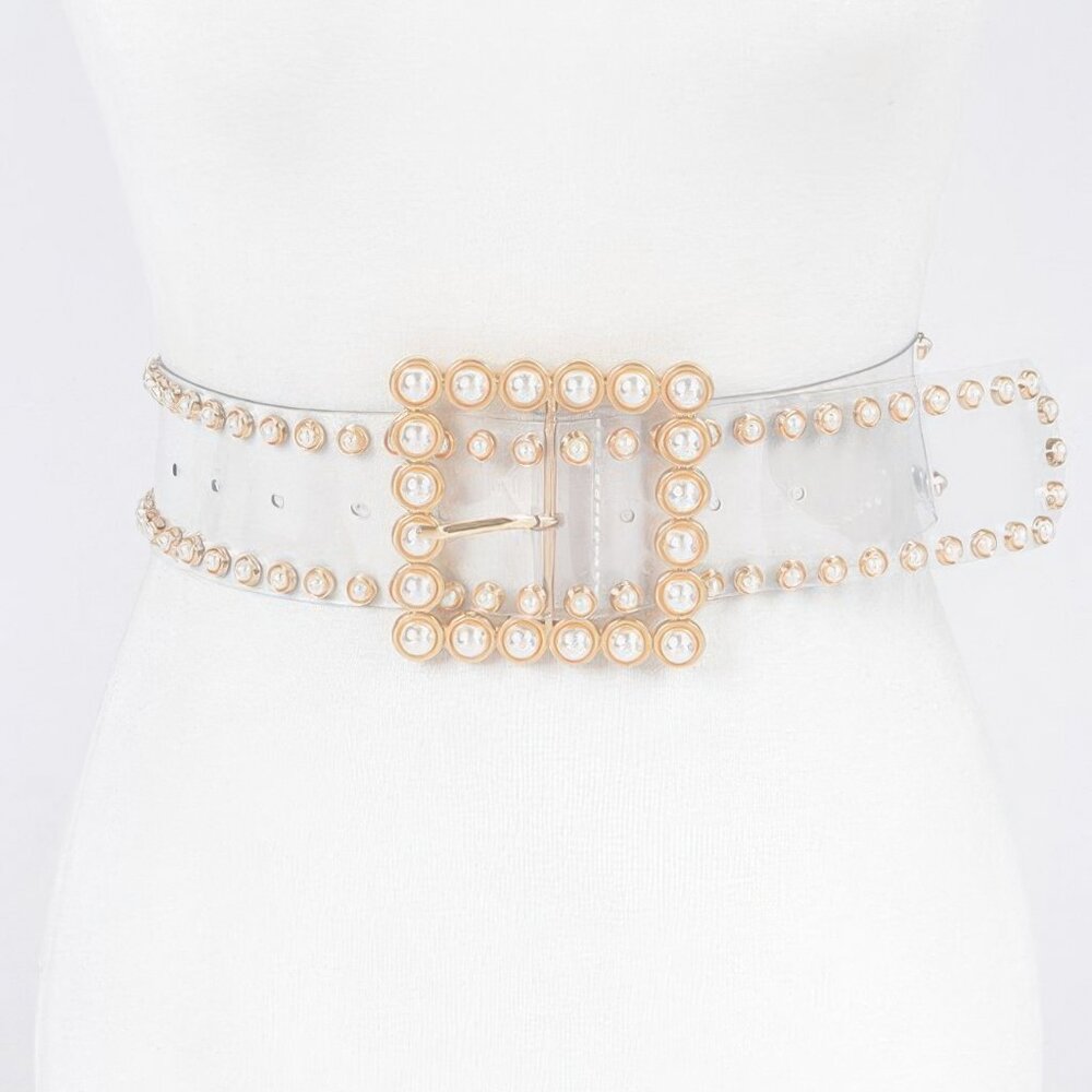 Rhinestone Buckle Plus Size Clear Belt W/stones